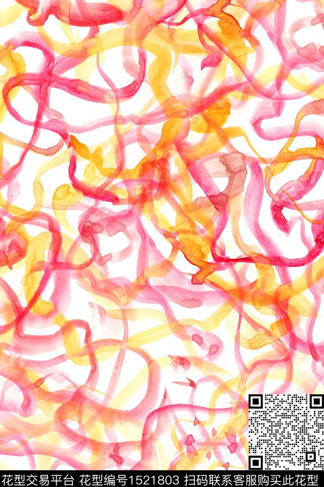 水彩线条肌理数码印花华亿平台下载（图片编号: 1521803） - 瓦栏（Walan）