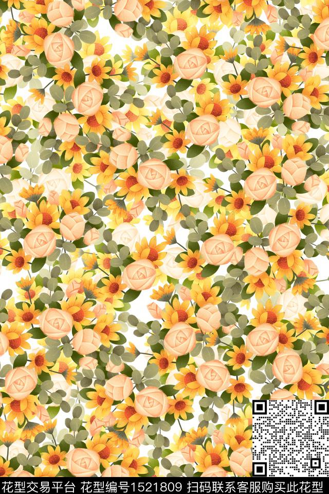花卉小清新小碎花数码印花华亿平台下载（图片编号: 1521809） - 瓦栏（Walan）