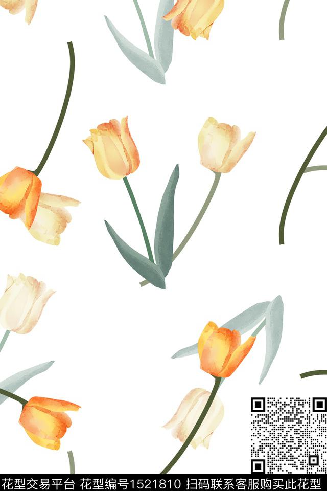 花卉大牌风小清新数码印花华亿平台下载（图片编号: 1521810） - 瓦栏（Walan）
