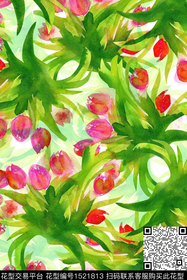花卉大牌风水彩花卉数码印花华亿平台下载（图片编号: 1521813） - 瓦栏（Walan）