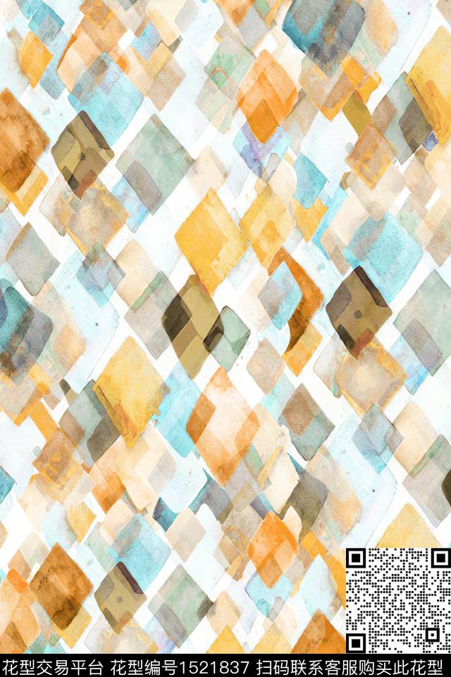 几何抽象水彩数码印花华亿平台下载（图片编号: 1521837） - 瓦栏（Walan）