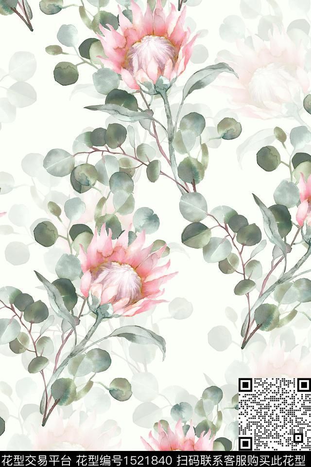 花卉小清新水彩数码印花华亿平台下载（图片编号: 1521840） - 瓦栏（Walan）