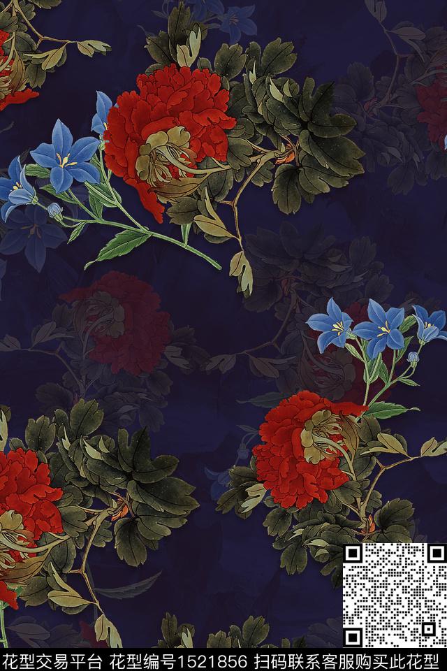 大花牡丹中老年数码印花华亿平台下载（图片编号: 1521856） - 瓦栏（Walan）