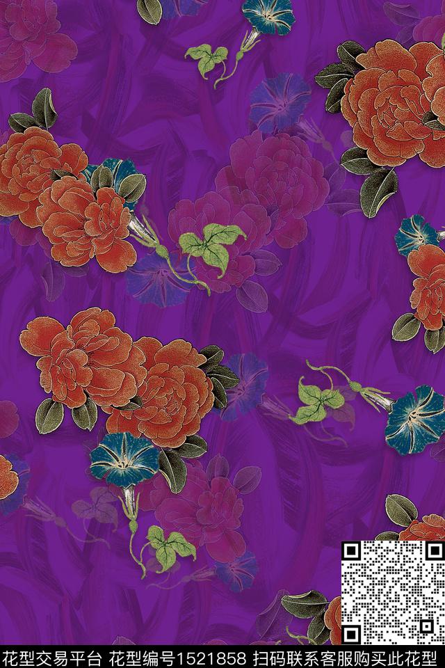 大花牡丹中老年数码印花华亿平台下载（图片编号: 1521858） - 瓦栏（Walan）