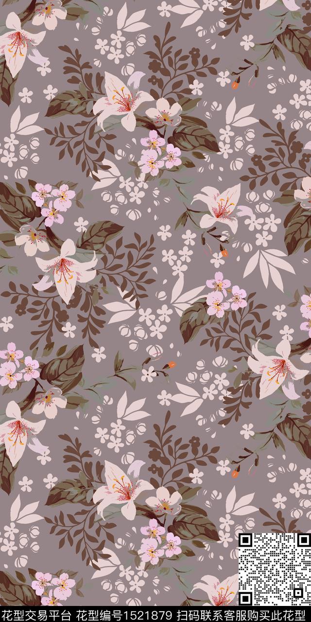 复古花卉清爽底花卉数码印花华亿平台下载（图片编号: 1521879） - 瓦栏（Walan）