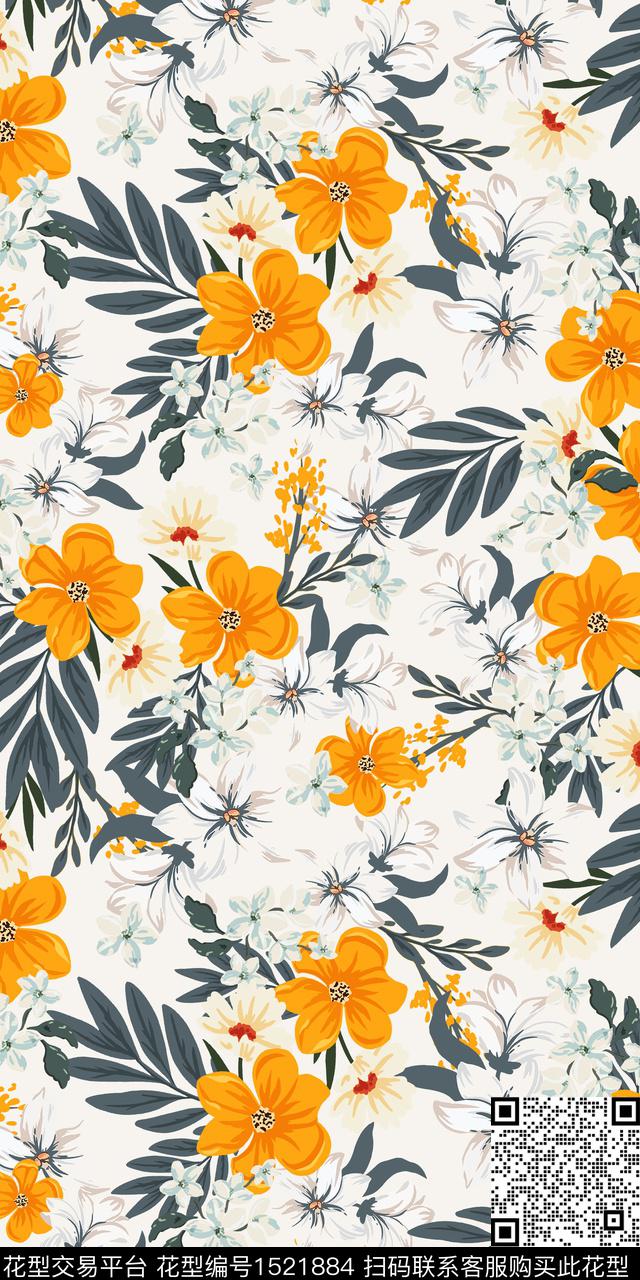 复古花卉绿植树叶数码印花华亿平台下载（图片编号: 1521884） - 瓦栏（Walan）