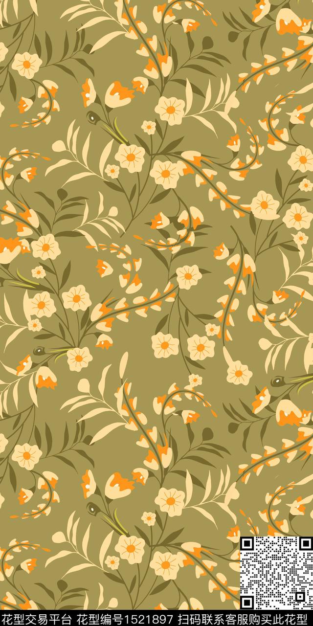 复古花卉小碎花数码印花华亿平台下载（图片编号: 1521897） - 瓦栏（Walan）