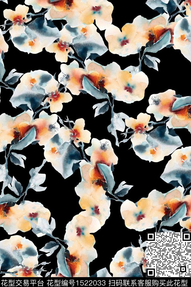 水彩女装花卉数码印花华亿平台下载（图片编号: 1522033） - 瓦栏（Walan）