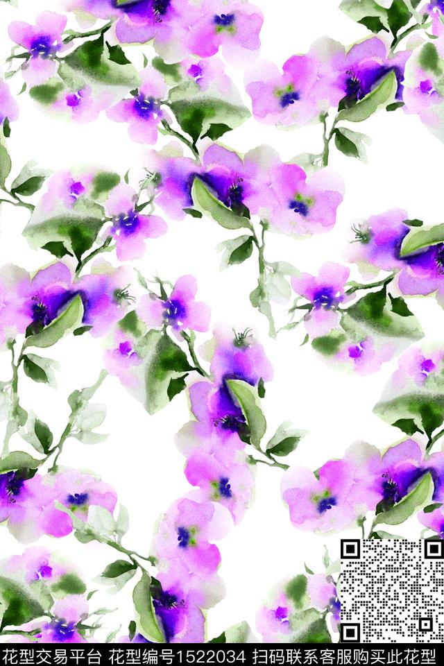 水彩女装花卉数码印花华亿平台下载（图片编号: 1522034） - 瓦栏（Walan）