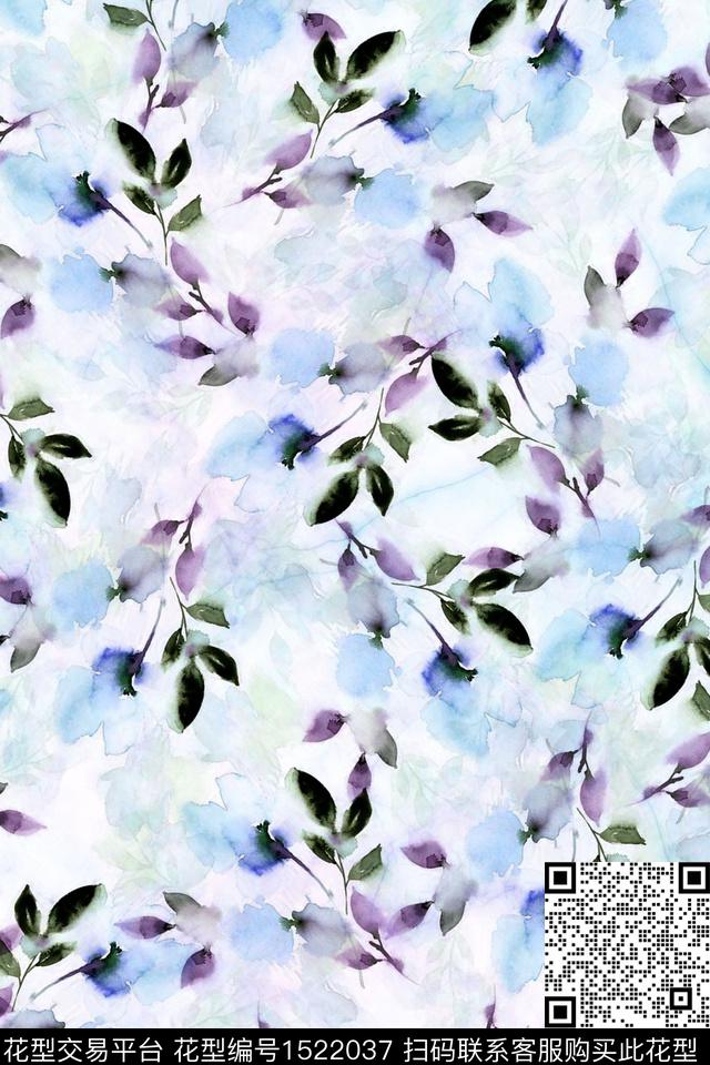 水彩女装花卉数码印花华亿平台下载（图片编号: 1522037） - 瓦栏（Walan）