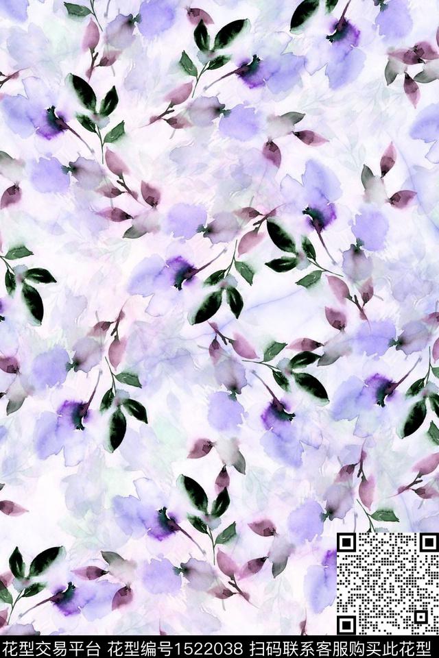 水彩女装花卉数码印花华亿平台下载（图片编号: 1522038） - 瓦栏（Walan）