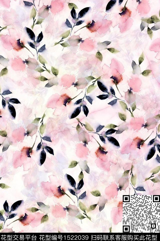 水彩女装花卉数码印花华亿平台下载（图片编号: 1522039） - 瓦栏（Walan）