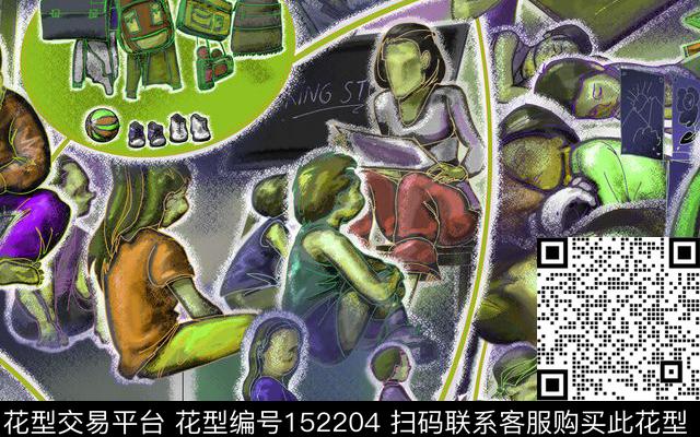 人物个性抽象数码印花华亿平台下载（图片编号: 152204） - 瓦栏（Walan）