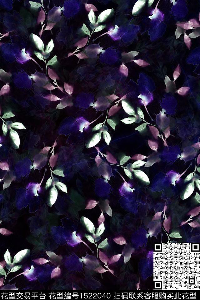 水彩女装花卉数码印花华亿平台下载（图片编号: 1522040） - 瓦栏（Walan）