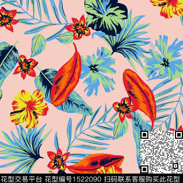 花卉热带华亿平台粉底传统印花华亿平台下载（图片编号: 1522090） - 瓦栏（Walan）