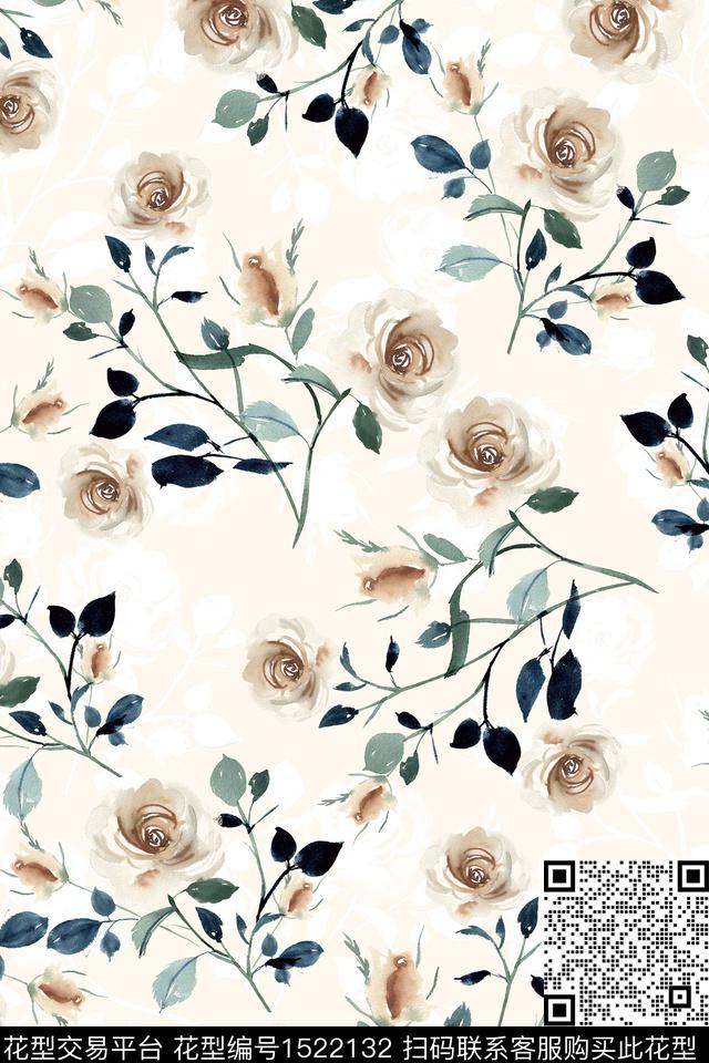 花卉大牌风小清新数码印花华亿平台下载（图片编号: 1522132） - 瓦栏（Walan）