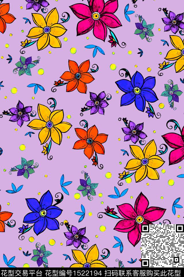 满版散花春夏华亿平台手绘花卉数码印花华亿平台下载（图片编号: 1522194） - 瓦栏（Walan）