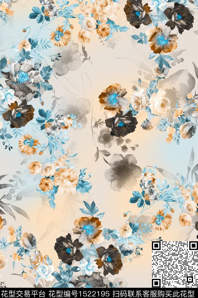 花卉小清新真丝数码印花华亿平台下载（图片编号: 1522195） - 瓦栏（Walan）