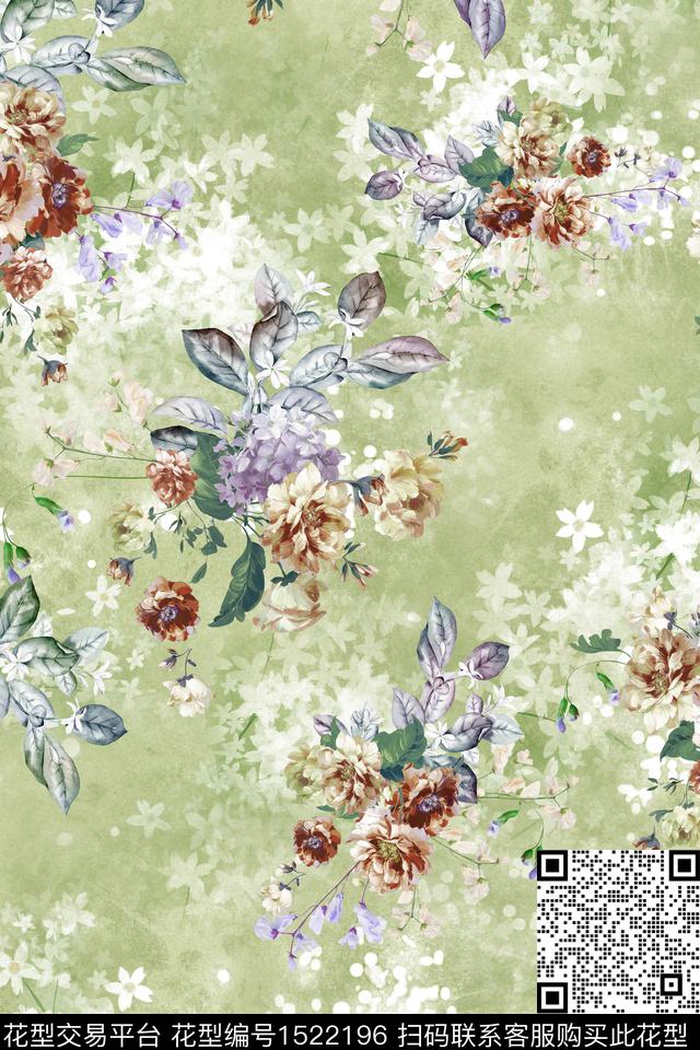 花卉小清新真丝数码印花华亿平台下载（图片编号: 1522196） - 瓦栏（Walan）
