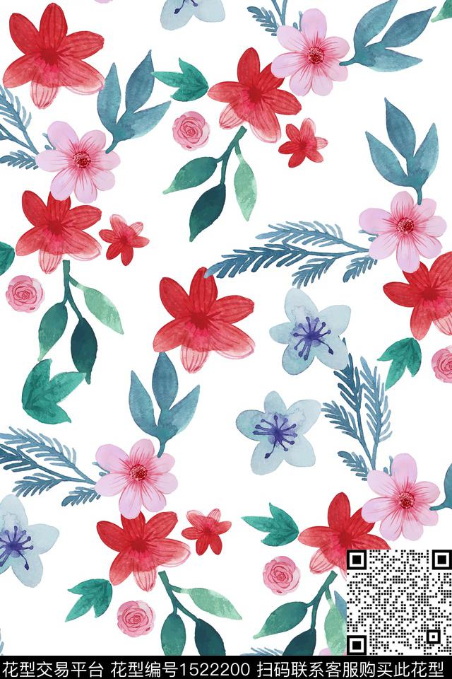 花卉小清新小碎花数码印花华亿平台下载（图片编号: 1522200） - 瓦栏（Walan）