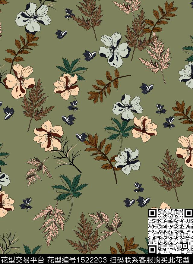 连衣裙女装花卉数码印花华亿平台下载（图片编号: 1522203） - 瓦栏（Walan）