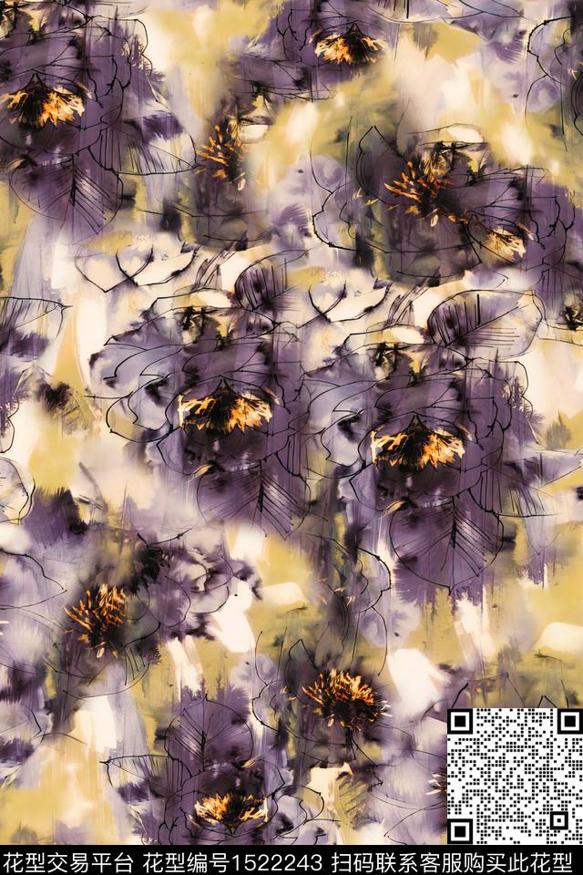 肌理花卉抽象数码印花华亿平台下载（图片编号: 1522243） - 瓦栏（Walan）