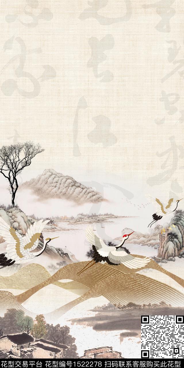定位花仙鹤风景定位数码印花华亿平台下载（图片编号: 1522278） - 瓦栏（Walan）