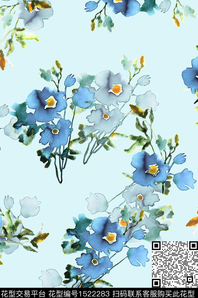 花卉大牌风小清新数码印花华亿平台下载（图片编号: 1522283） - 瓦栏（Walan）