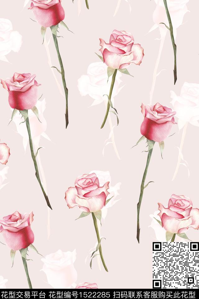花卉大牌风小清新数码印花华亿平台下载（图片编号: 1522285） - 瓦栏（Walan）
