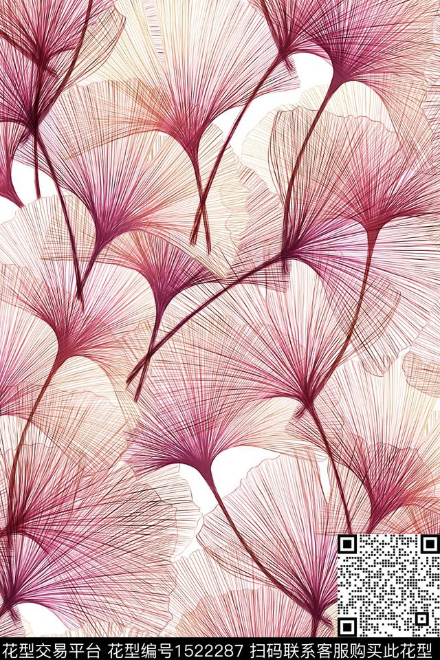 绿植树叶花卉大牌风数码印花华亿平台下载（图片编号: 1522287） - 瓦栏（Walan）