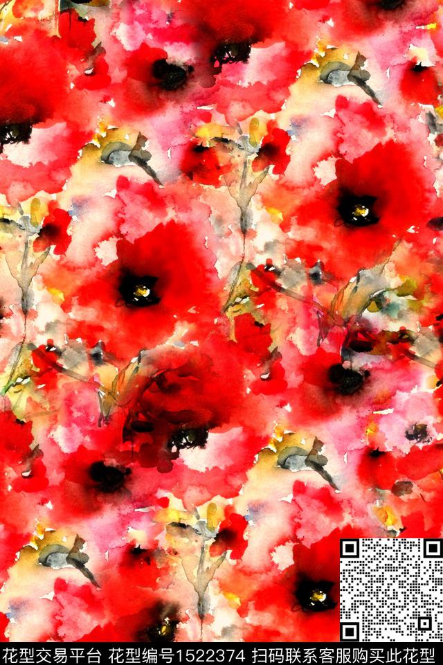 水彩肌理女装数码印花华亿平台下载（图片编号: 1522374） - 瓦栏（Walan）