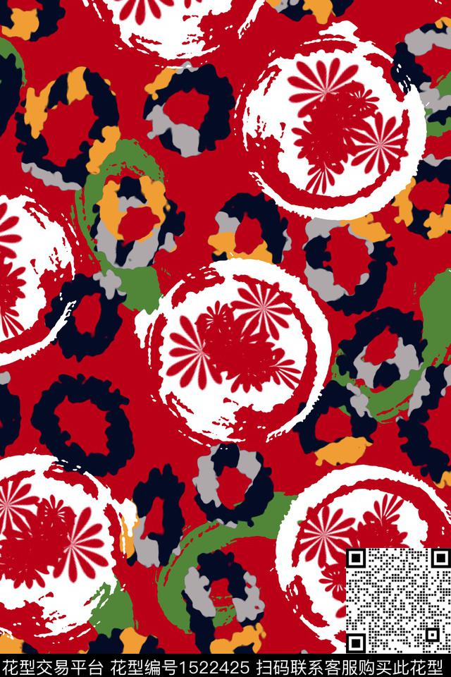 圆形春夏华亿平台抽象花卉数码印花华亿平台下载（图片编号: 1522425） - 瓦栏（Walan）