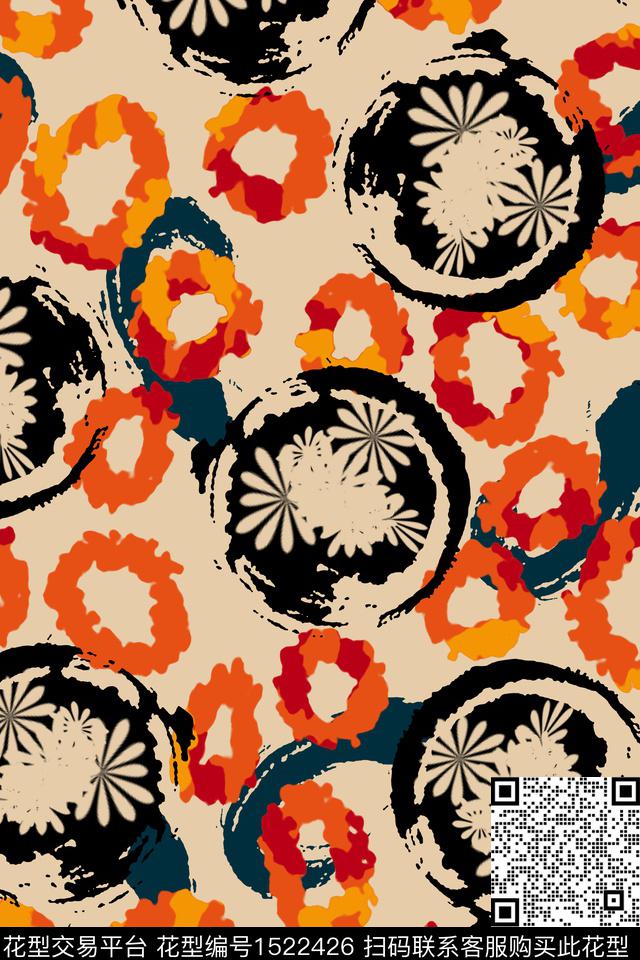 圆形春夏华亿平台几何数码印花华亿平台下载（图片编号: 1522426） - 瓦栏（Walan）