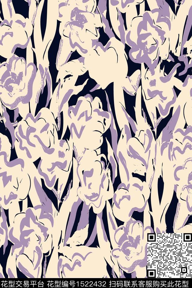 春夏华亿平台手绘花卉几何数码印花华亿平台下载（图片编号: 1522432） - 瓦栏（Walan）