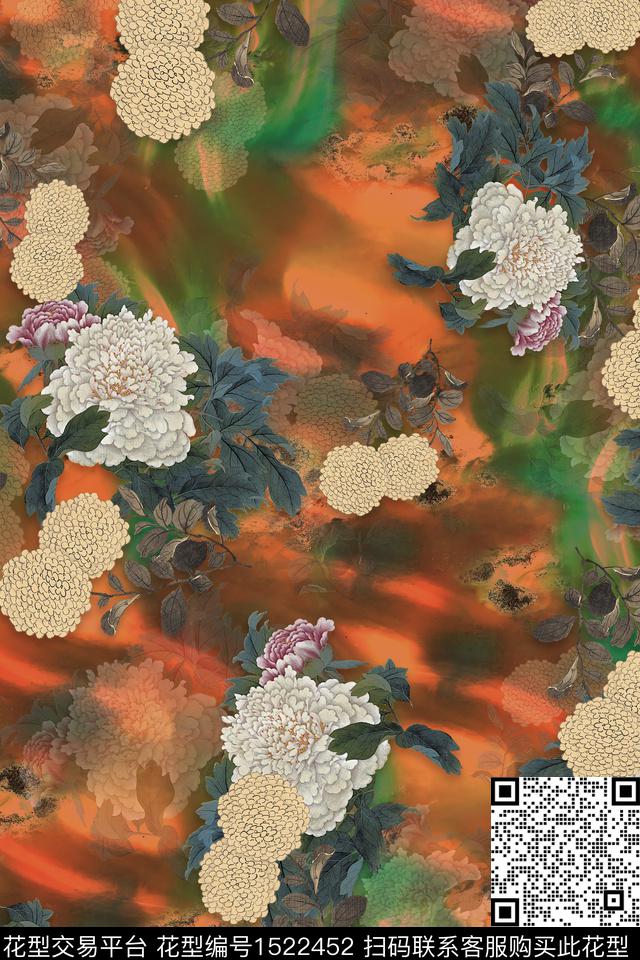 大花中老年数码印花华亿平台下载（图片编号: 1522452） - 瓦栏（Walan）