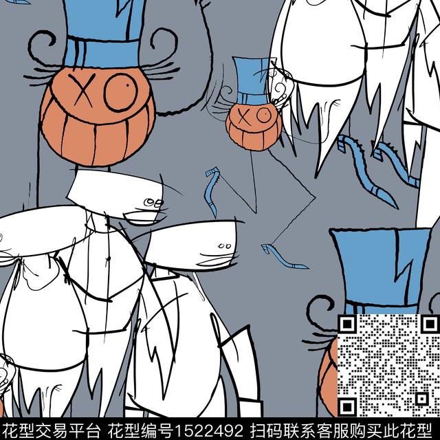 趣味搞怪人物传统印花华亿平台下载（图片编号: 1522492） - 瓦栏（Walan）