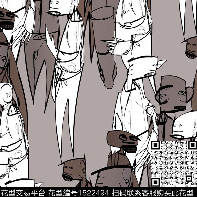 趣味搞怪人物传统印花华亿平台下载（图片编号: 1522494） - 瓦栏（Walan）