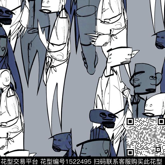 趣味搞怪人物传统印花华亿平台下载（图片编号: 1522495） - 瓦栏（Walan）