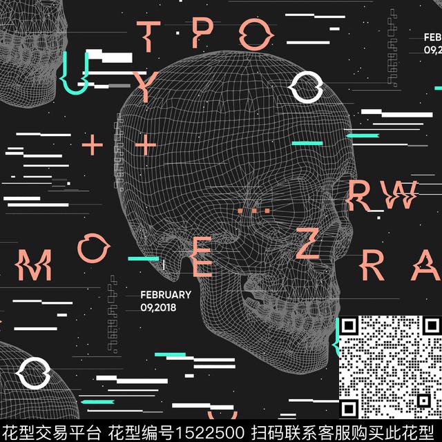 字母骷髅男装定位花数码印花华亿平台下载（图片编号: 1522500） - 瓦栏（Walan）