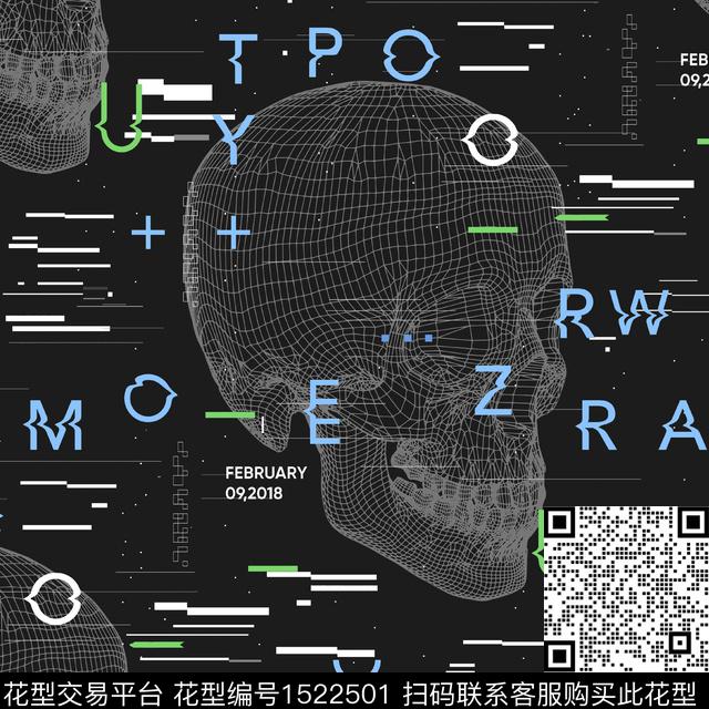 字母3D立体骷髅数码印花华亿平台下载（图片编号: 1522501） - 瓦栏（Walan）