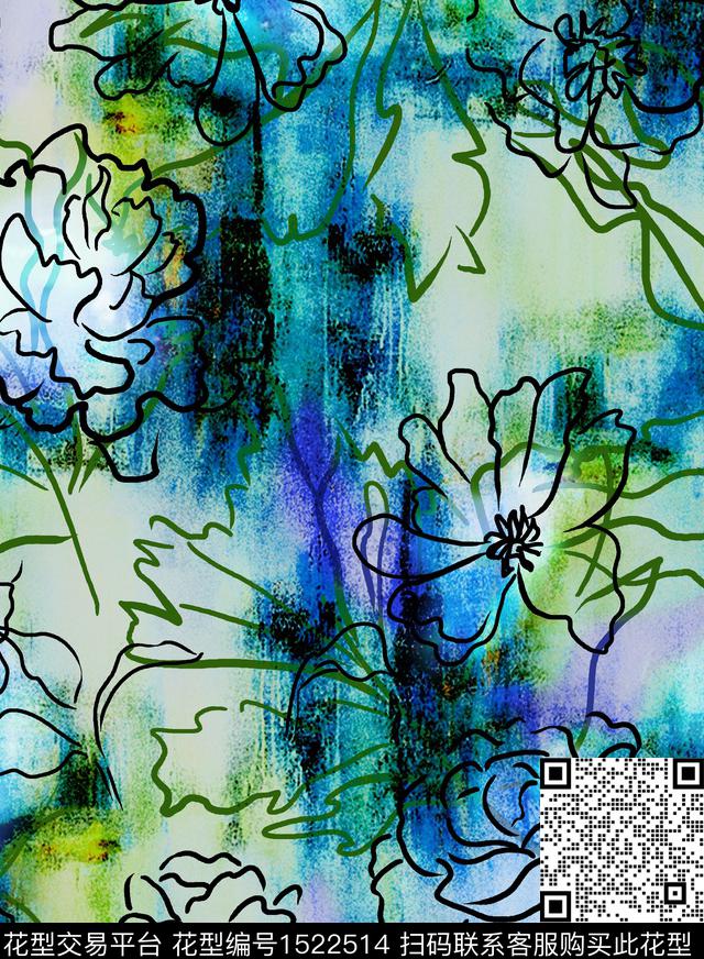 连衣裙女装花卉数码印花华亿平台下载（图片编号: 1522514） - 瓦栏（Walan）