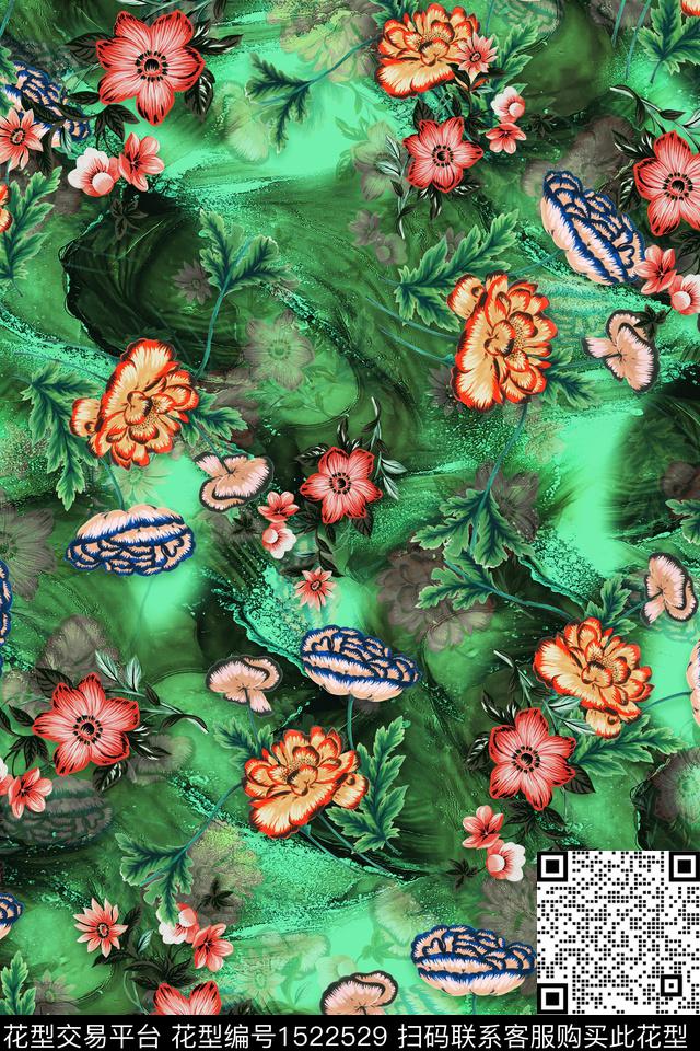 大花中老年数码印花华亿平台下载（图片编号: 1522529） - 瓦栏（Walan）