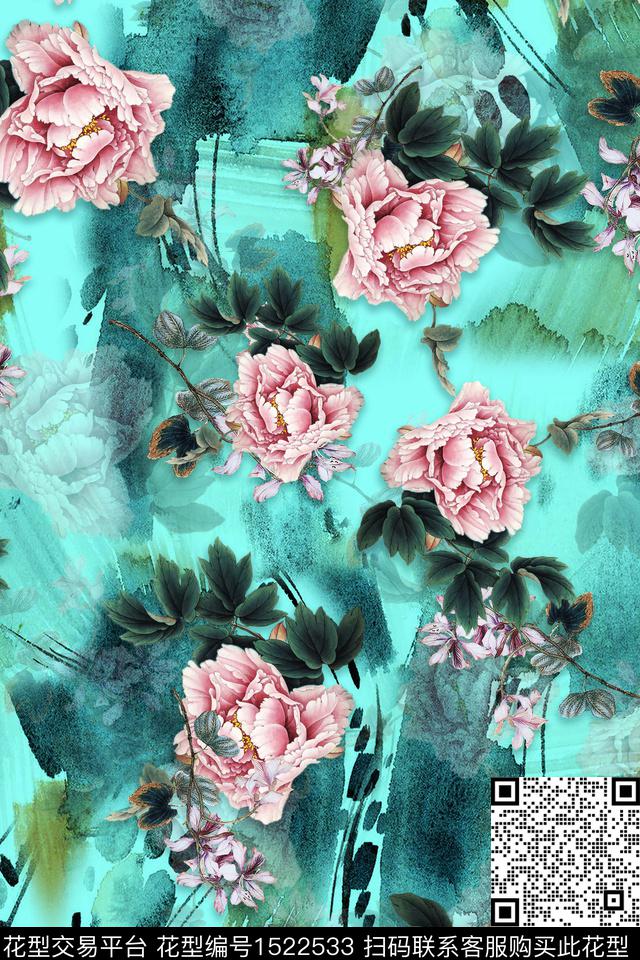 大花牡丹中老年数码印花华亿平台下载（图片编号: 1522533） - 瓦栏（Walan）