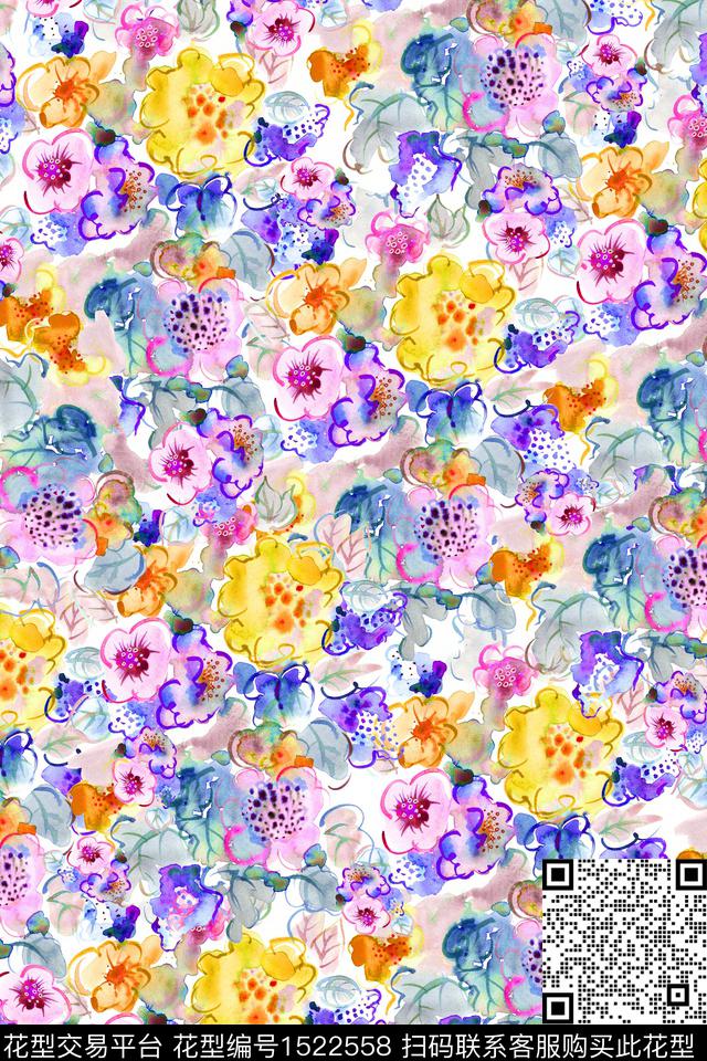 花卉年轻女性小碎花数码印花华亿平台下载（图片编号: 1522558） - 瓦栏（Walan）