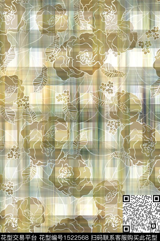 格子花卉大牌风数码印花华亿平台下载（图片编号: 1522568） - 瓦栏（Walan）