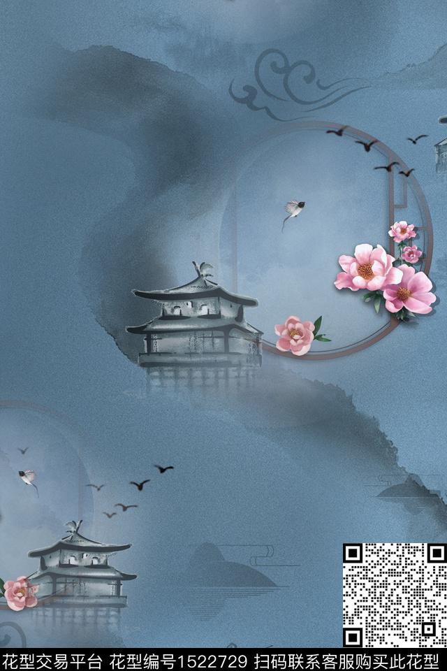 绿植树叶旗袍小碎花数码印花华亿平台下载（图片编号: 1522729） - 瓦栏（Walan）