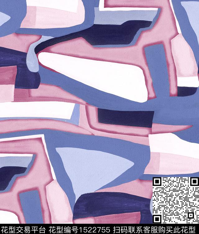 水彩几何抽象数码印花华亿平台下载（图片编号: 1522755） - 瓦栏（Walan）