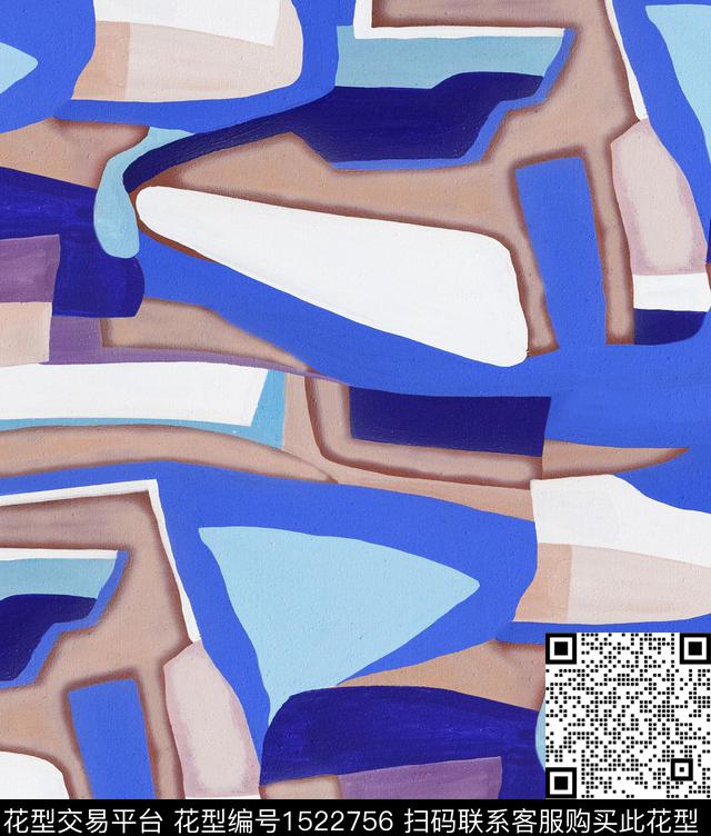 水彩几何抽象数码印花华亿平台下载（图片编号: 1522756） - 瓦栏（Walan）