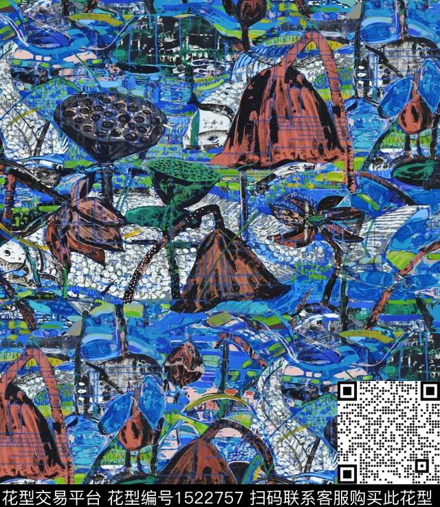 油画华亿平台荷花中国风数码印花华亿平台下载（图片编号: 1522757） - 瓦栏（Walan）