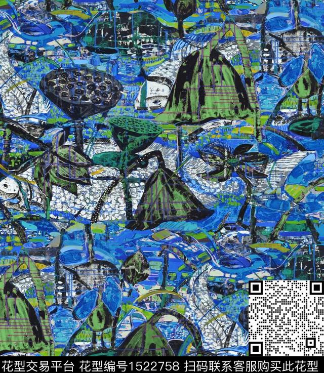 油画华亿平台荷花中国风数码印花华亿平台下载（图片编号: 1522758） - 瓦栏（Walan）